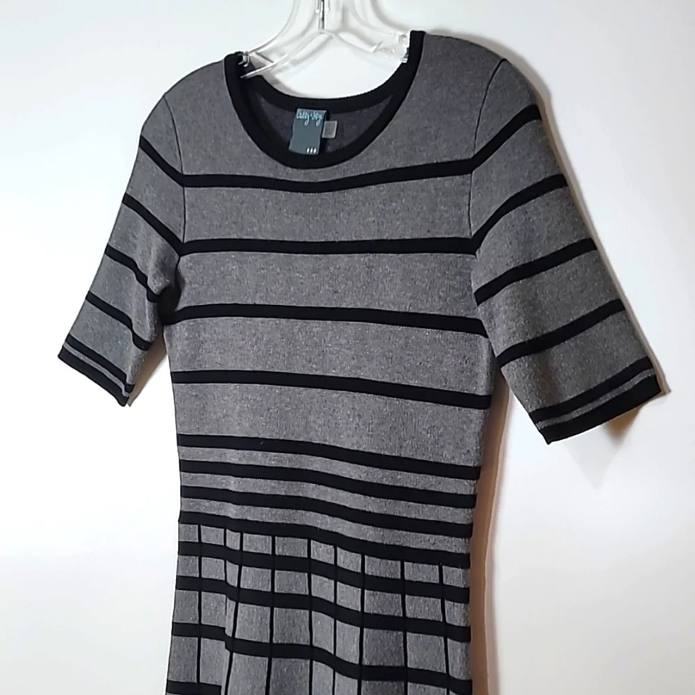 Gabby Skye Gray w/Black knit fit & flare Dress